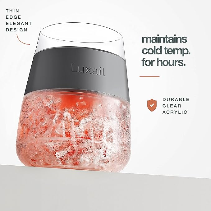 luxail Wine Glasses, Plastic Wine Glasses Set of 4, Wine Gifts, Double Wall Insulated Freezer Tumbler, Stemless Freezer cups for Red and white Wine, 8.5 Oz, Multicolor