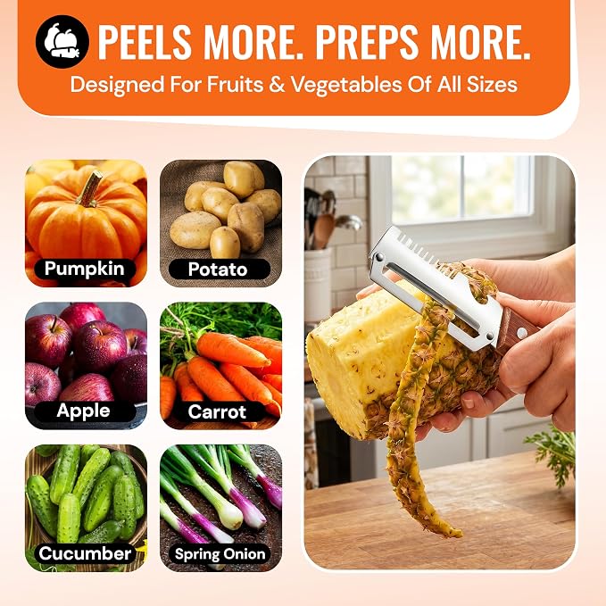 2Pcs Multifunctional Vegetable Peeler with Julienne Shredder, Bottle opener | Non-Slip Wooden Handle, 2-in-1 & 3-in-1 Sharp Stainless Steel Peeler Ideal For All Fruits, Veggie, Apple, Potato, Outdoor Use