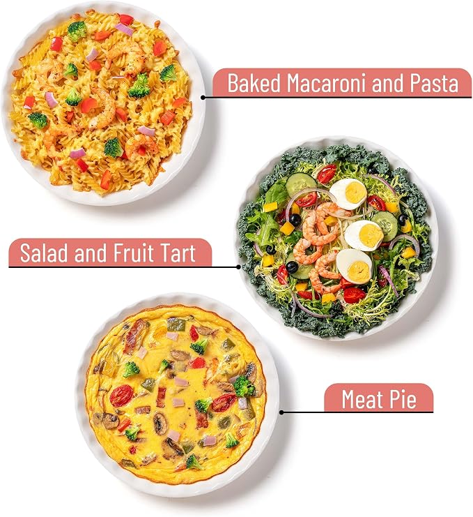 Brew To A Tea BTaT- Ceramic Pie Pan for Baking, 4 Pack, 10.5" & 9.5", Porcelain Ceramic Pie Plate for Salad, Pasta, Fruit and Tart, Freezer, Oven, Microwave and Dishwasher Safe