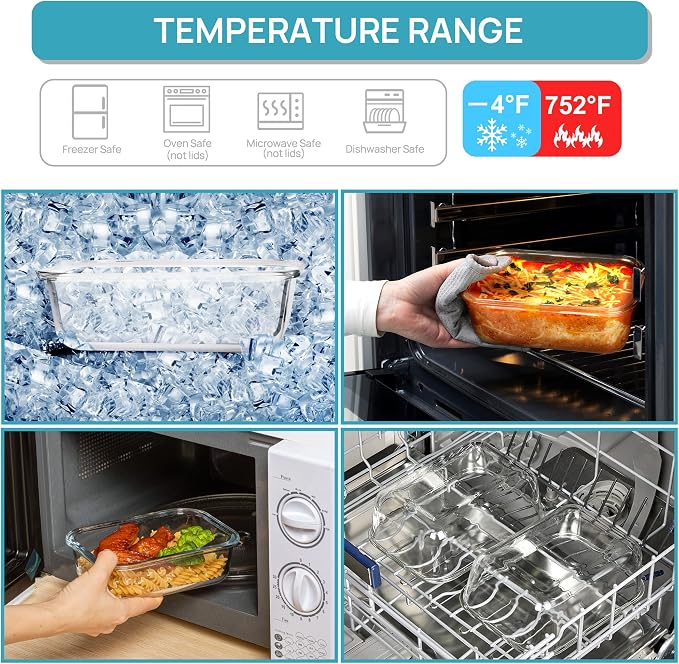 Vtopmart 1Pack 1860ml/63oz Large Glass Storage Container with Lids | Meal Prep Food Container Set with Snap Airtight Lid for Baking, Microwave, Oven, Leak Proof, Freezer, Dishwasher, BPA Free