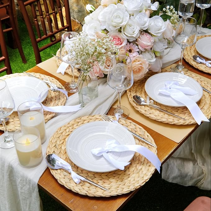 13.5" Water Hyacinth Woven Round Placemats Set of 6 - Wicker Boho Farmhouse Placemats - Rattan Table Mats for Dining Table, Wedding, Home