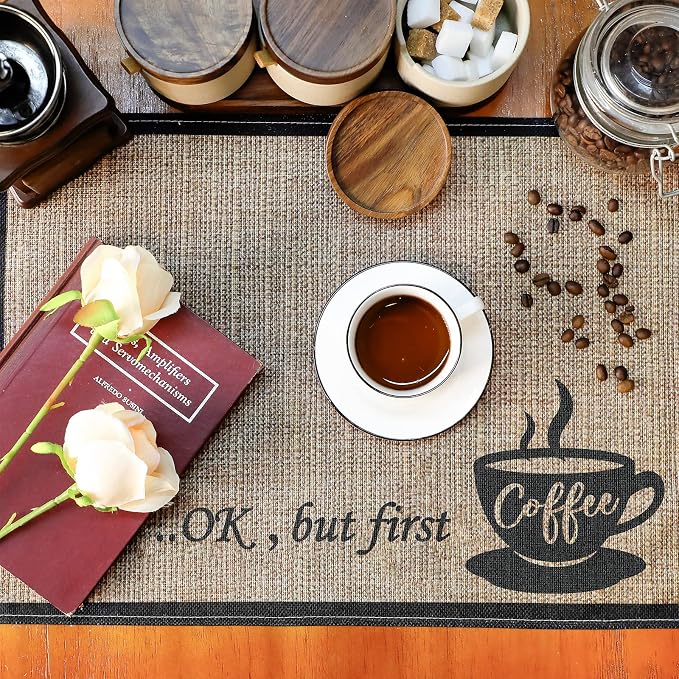 2 Pcs 20 x 14 Inch Coffee Placemats for Countertop,First Coffee