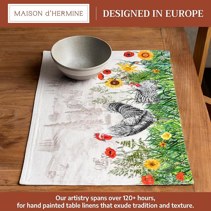 Maison d' Hermine Placemats Set of 4 Reusable 100% Cotton (13"x19") | Cloth Place Mats Washable Table Mats for Kitchen Dining Party Wedding Hotel Home Restaurant Spring Summer - Basse Cour