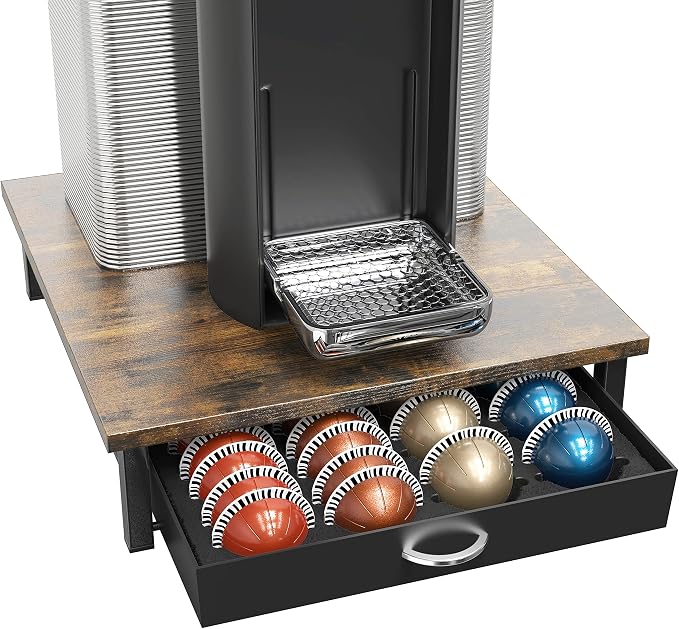 Deco Brothers Vertuo Pod Holder Drawer, Fits 24 Large or 48 Small Capsules | Compatible with Nespresso Pods, Rustic Brown