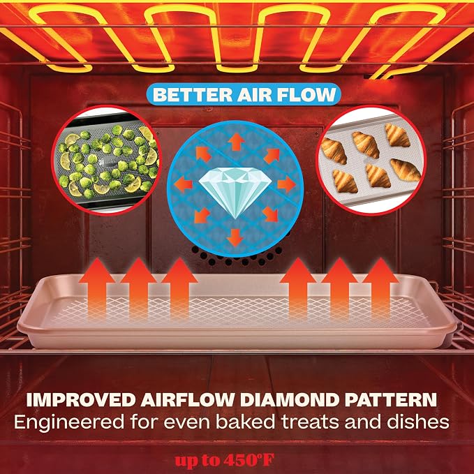 Baker's Secret 2 Pack Jelly Roll Pan 15.75x10.9', Commercial Cookie Sheets for Baking with Diamond Texture Surface, 100% Thicker Carbon Steel Baking Sheet for Oven, Nonstick Cooking Tray