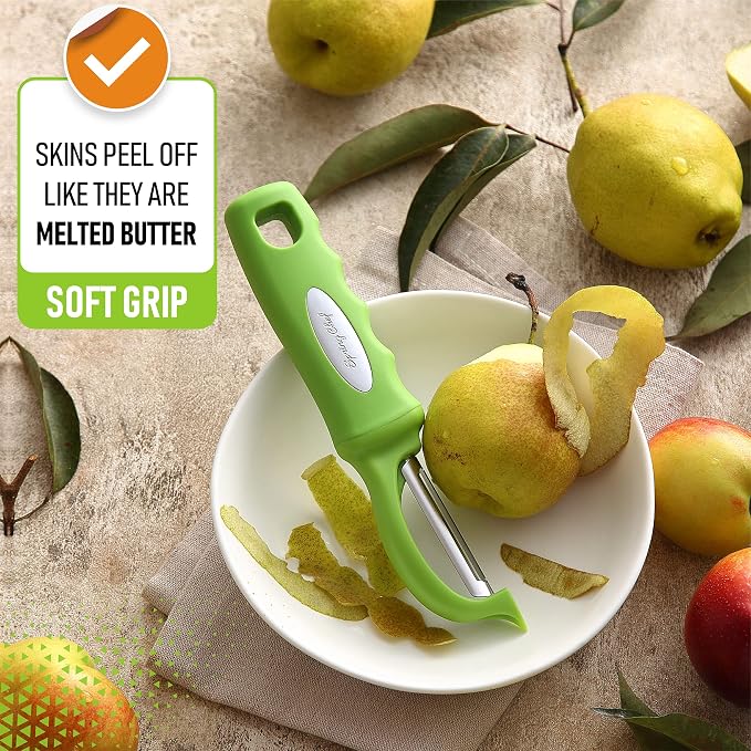 Spring Chef Swivel Vegetable Peeler for Kitchen w/Soft Grip Handle, Green | Premium Potato Peeler w/ Ultra Sharp Stainless Steel Blades, Multifunctional Veggie Peeler for Apple, Carrot, Cucumber, Fruit