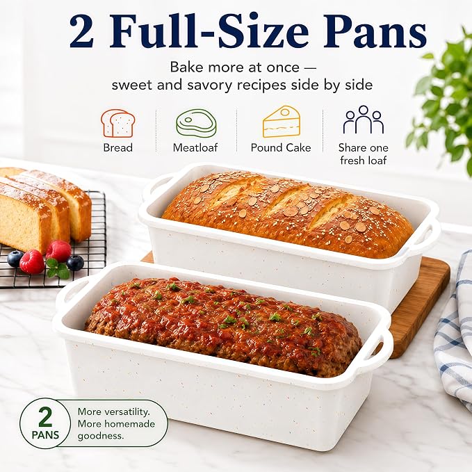 2 Pack 8.5x4.5 Standard Silicone Loaf Pans, BPA-Free Reinforced For Baking | Two 8.5x4.5 Pans Meet Daily Needs, Sturdy Silicone With Reinforced Edge Enables Easy Release For Bread, Brownies And Desserts