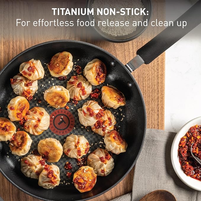 T-fal Ultimate Hard Anodized Nonstick Pots and Pans Set, 14-Piece, Onyx | Titanium nonstick coating, Thermo-Spot heat indicator, Oven safe to 400°F, Dishwasher safe, All stovetops except induction