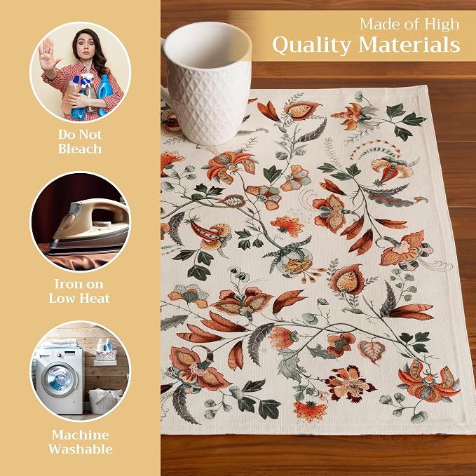 Maison d' Hermine Placemats Set of 4 Reusable 100% Cotton (13"x19") | Cloth Place Mats Washable Table Mats for Kitchen Dining Party Wedding Hotel Home Thanksgiving Christmas - Dalida