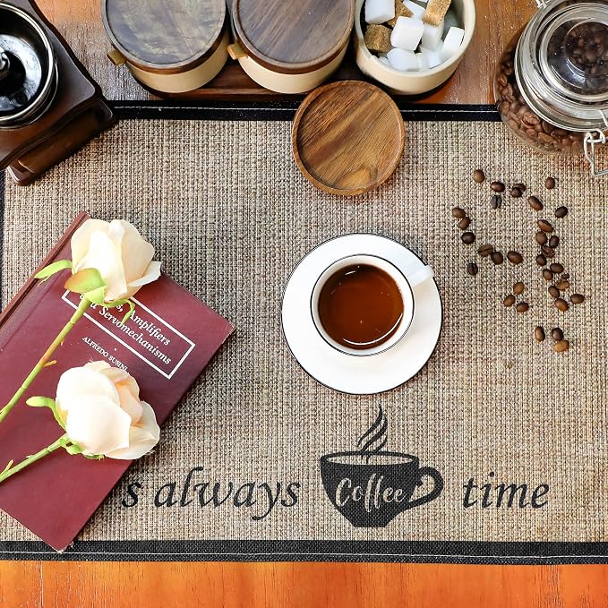 2 Pcs 20 x 14 Inch Coffee Placemats for Countertop(Coffee Time)