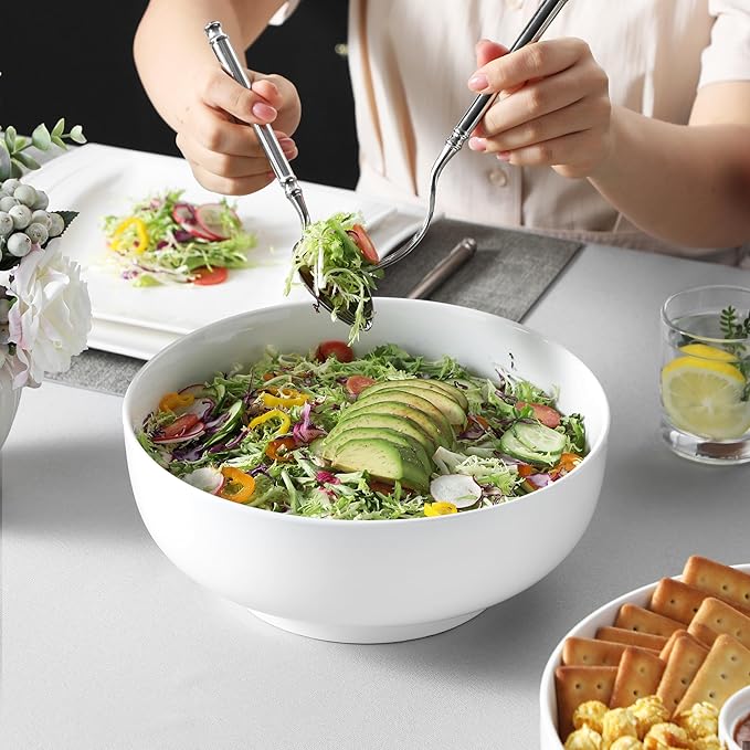 MALACASA Large Serving Bowls, 114 OZ(10") Ceramic Salad Bowls Set of 2 | White Bowls for Salad, Soup, Pasta, Dinner, Porcelain Bowls Set for Entertaining, Microwave Safe, Series REGULAR