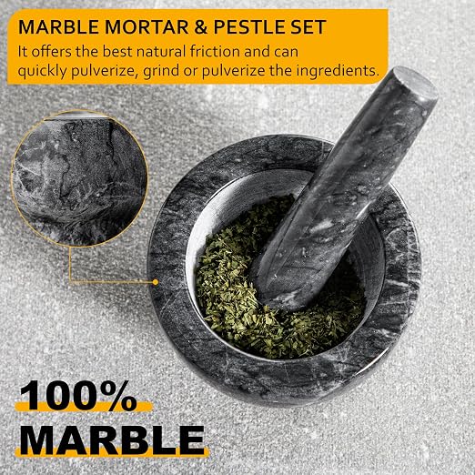 Velaze Marble Samll Mortar and Pestle Set,1.25 Cup Capacity | 5.1 Inch Pestle,10 oz Capacity,Heavy Duty,Polished Natural Stone,Grinder or Crusher for Spices, Herbs, Pills, Pestos