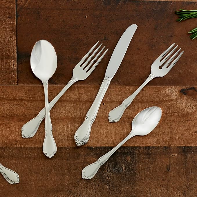 Oneida Chateau 5-Piece 18/10 Silverware Set for 1, Flatware | mirror finish, dishwasher safe | includes knives, forks, and spoons | cutlery set for kitchen and dining