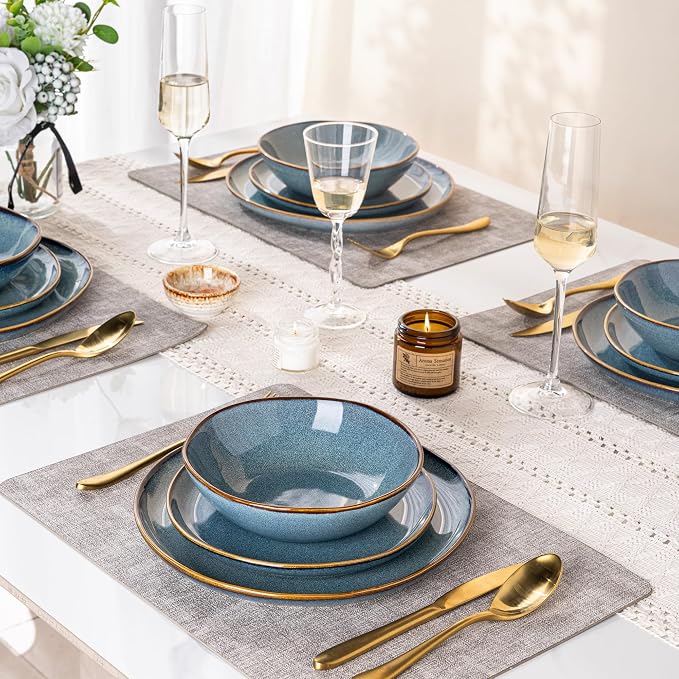AmorArc Ceramic Dinnerware Sets for 6, 18Pcs Plates and Bowls Sets Dishes | Stoneware Handmade Reactive Glaze Dinner Set, Highly Scratch Resistant | Dishwasher & Microwave Safe Dishware