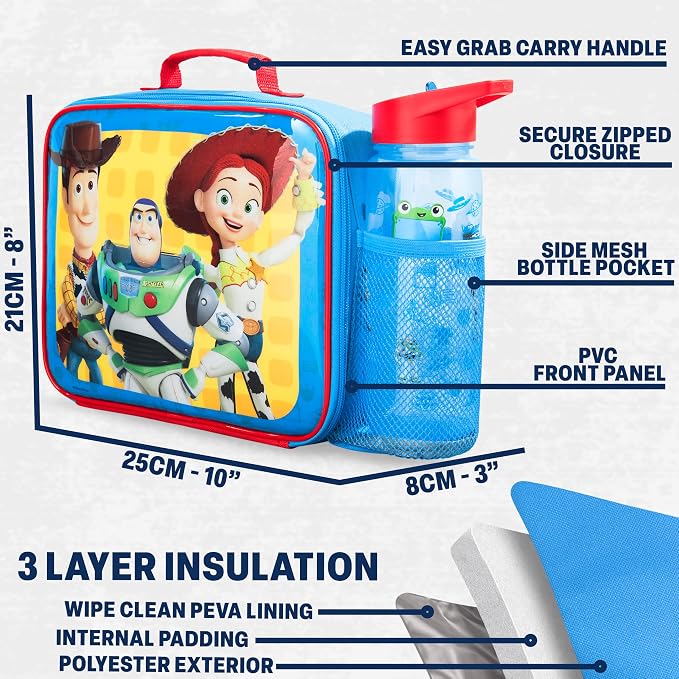 Get Trend Disney Pixar Toy Story Lunch Bag, Bento Box & Water Bottle Set | 3 Pc, Insulated Lunch Bag, Lightweight Snack Box, 22 fl oz BPA-Free Water Bottle with Straw, School, Picnic, Gifts for Boys