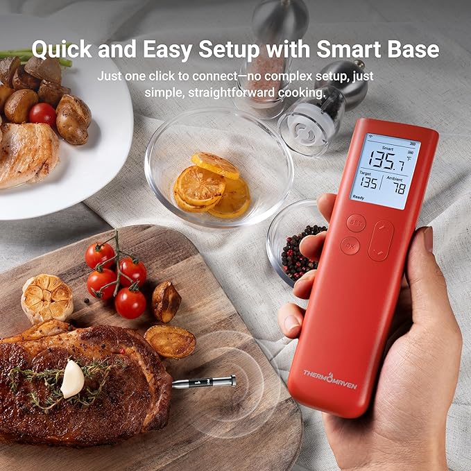 ThermoMaven Sub-1G Smart Wireless Meat Thermometer with Standalone Base | 10X Enhanced Signal and Stability, ±0.5℉ Certified Accuracy, WiFi Unlimited Range for BBQ, Oven, Smoker, Grill