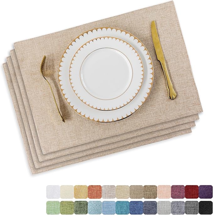 Home Brilliant Burlap Linen Placemats Set of 6 Plate Mats Heat Resistant Dining Table Cloth Placemats Washable Kitchen Table Mats for Holiday Dinner, 13x19 inch, Light Linen