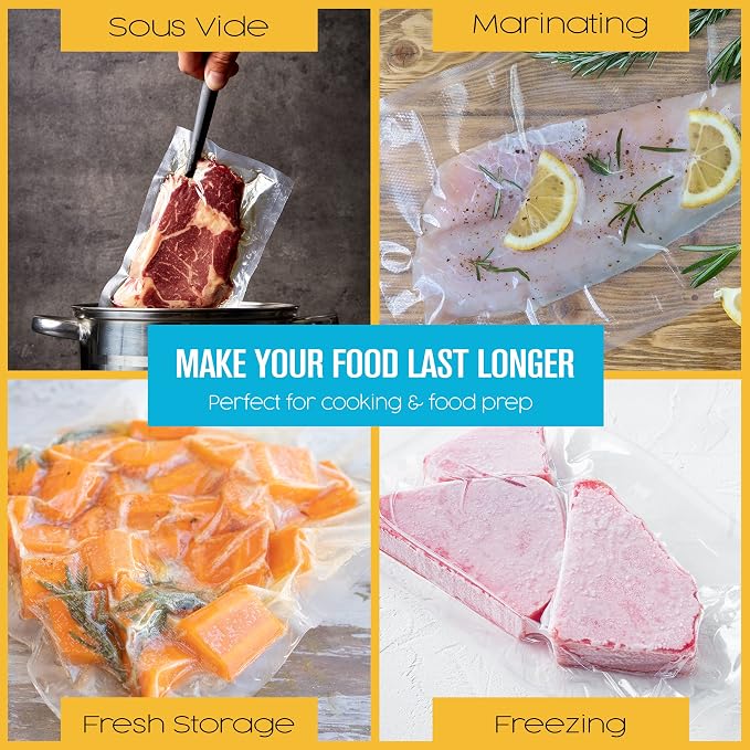 Vacuum Seal Bags, Vacuum Sealer Rolls, 2 Pack, 11 Inch & 8 Inch x 50Ft | Houseables Sous Vide Bags, Food Saver Rolls, Commercial Grade, Vaccum Sealed Storage, Microwave & Freezer Safe, Store A Meal