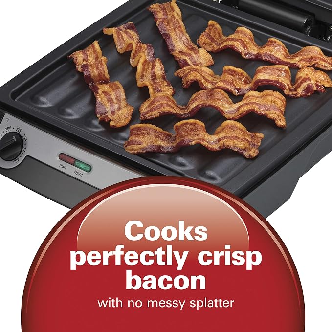 Hamilton Beach 4-in-1 Electric Indoor Grill & Electric Griddle Combo | 200 sq. in. PFAS-Free Non-Stick Cooking Surface Opens | Removable Interchangeable Grill & Griddle Plates | Black & Silver