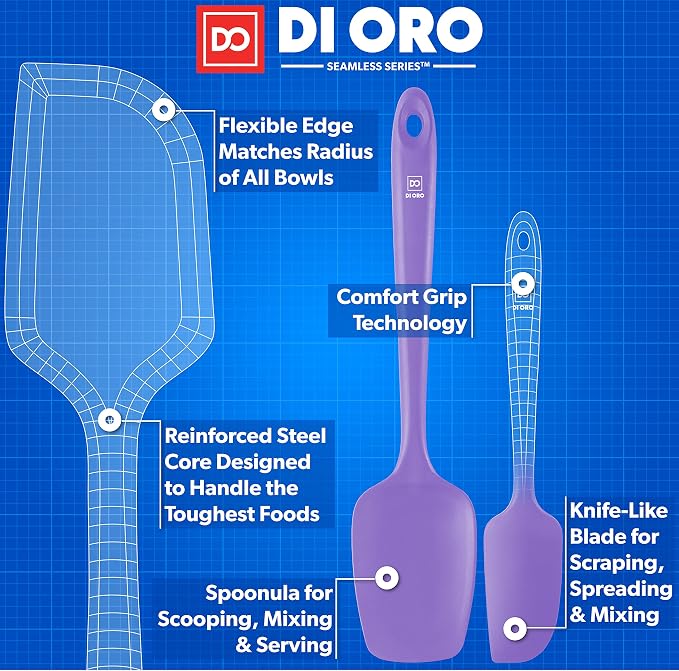 DI ORO Silicone Spatula Set - 600F Heat Resistant, 3-Pc Lavender | Rubber scraper won't scratch nonstick pans; For baking, cooking, mixing, and frosting; BPA-free and dishwasher safe