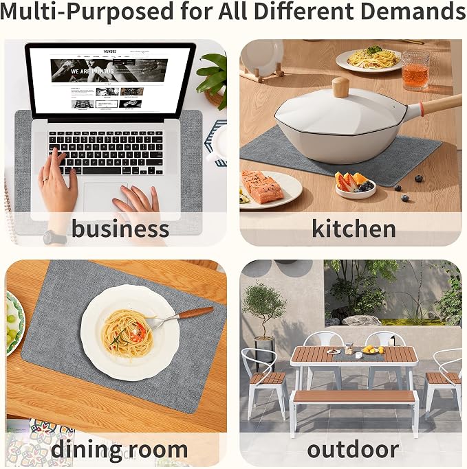 Maxpearl Faux Leather Placemats Set of 6, Easy to Clean, Grey | Waterproof - Heat Resistant - Non Slip - Wipe Clean Dining Table Place Mats, Suitable for Indoor & Outdoor Use, 17''×12''