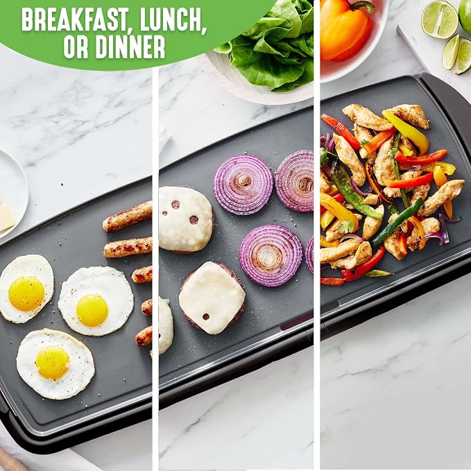GreenLife 20" Extra Large Electric Griddle, Black | PFAS-Free Ceramic Nonstick Coating, Temperature Control, Removable Dishwasher Safe Drip Tray, Pancakes, Eggs, Omelet, Burgers