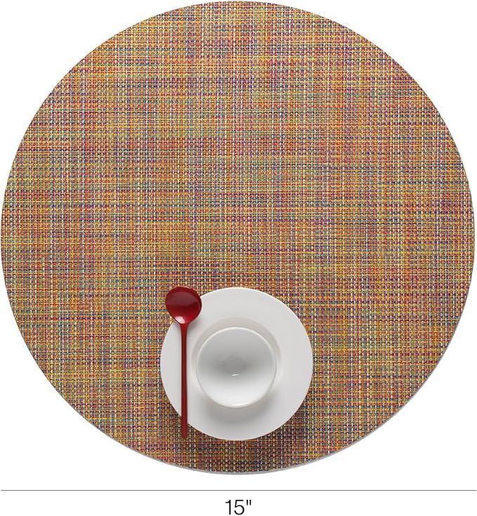 Chilewich Mini Basketweave Placemats, Round Woven Placemats Set of 4 | Reusable, Stain-Resistant, Indoor/Outdoor Tabletop Protection, Confetti, 15" Round