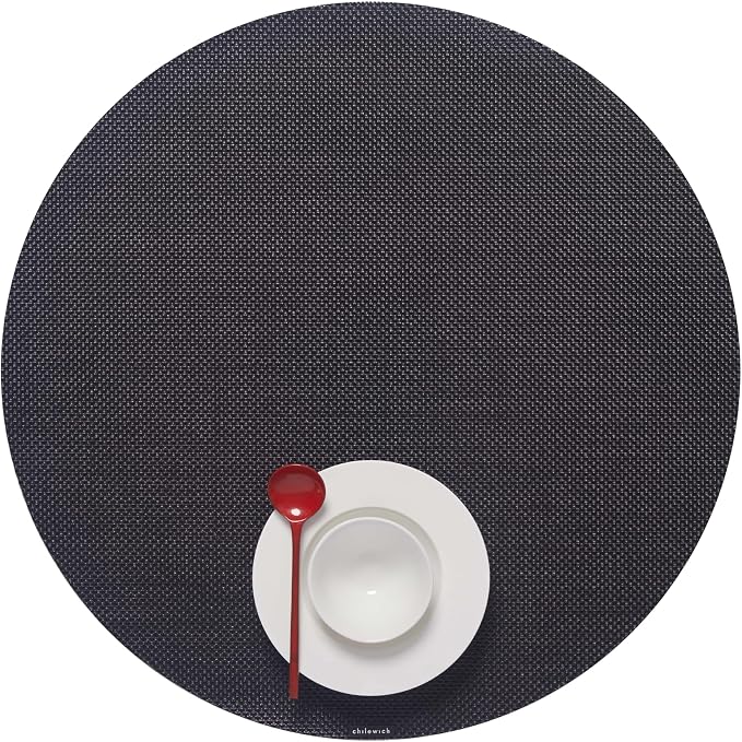 Chilewich Mini Basketweave Placemats, Round Woven Placemats Set of 4 | Reusable, Stain-Resistant, Indoor/Outdoor Tabletop Protection, Black, 15" Round