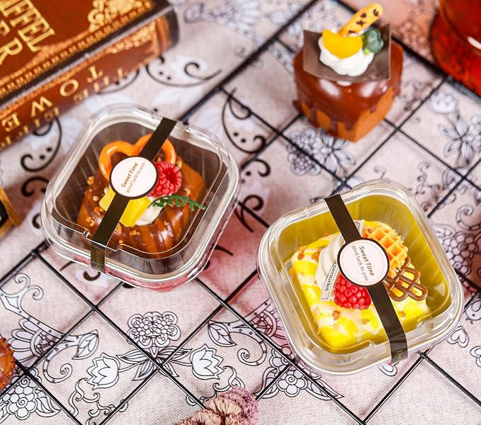 NPLUX Mini Cake Pans with Lids, 50 Pack Red 5oz for Family Parties | Fits bars, pudding, crumble and layered desserts; paired extras make serving details easier to finish.