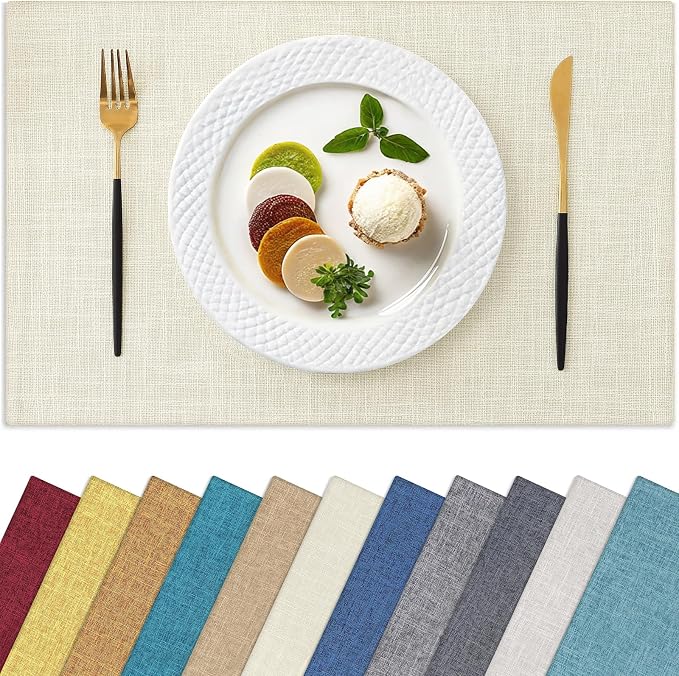 Homaxy Cloths Placemats for Dining Table Set of 4, 13" x 18", Cream | Heat Resistant, Washable, Cotton Linen Blend Table Mats, Easy to Clean Place Mats, Indoor Outdoor