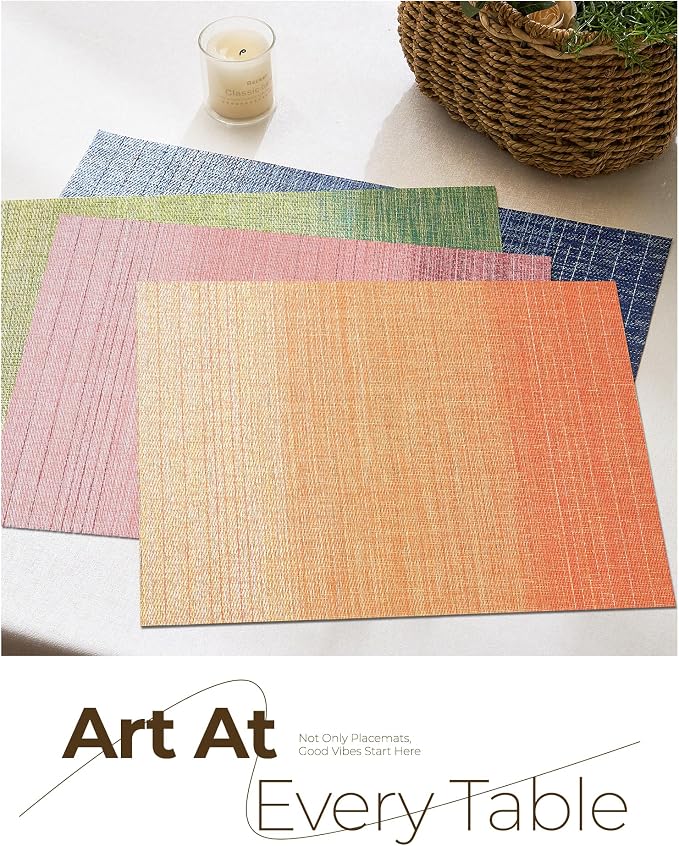 Leetaltree Gradient Burnt Orange Woven Placemats Set of 6 - Heat Resistant Non-Slip Place Mats for Dining Table, Washable Durable PVC Vinyl Woven Table Mats(Gradient Orange-red, 6)