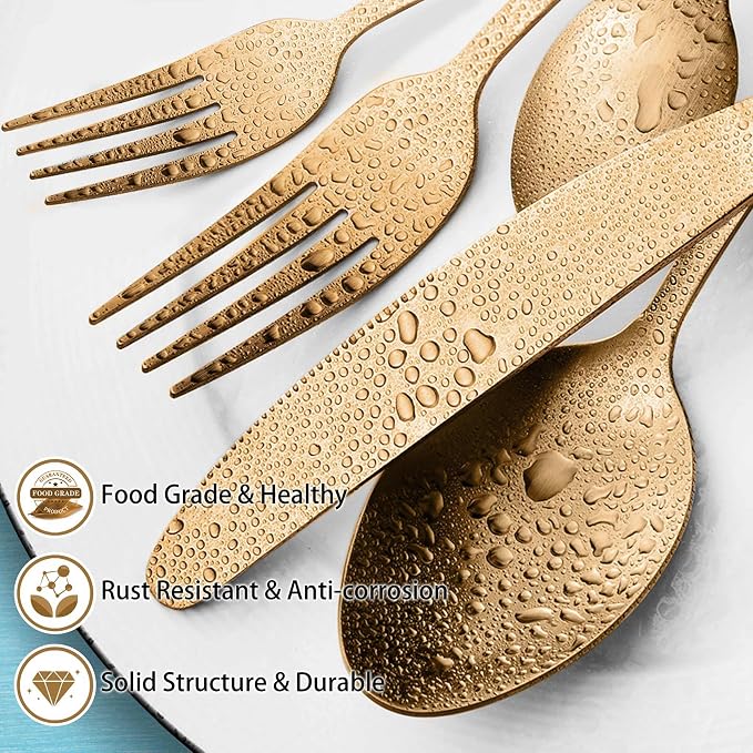 LIANYU 30 Piece Gold Silverware Set, Stainless Steel Gold Cutlery Set for 6 | Fancy Kitchen Utensil Flatware, Home Restaurant Party Tableware, Satin Finish, Dishwasher Safe