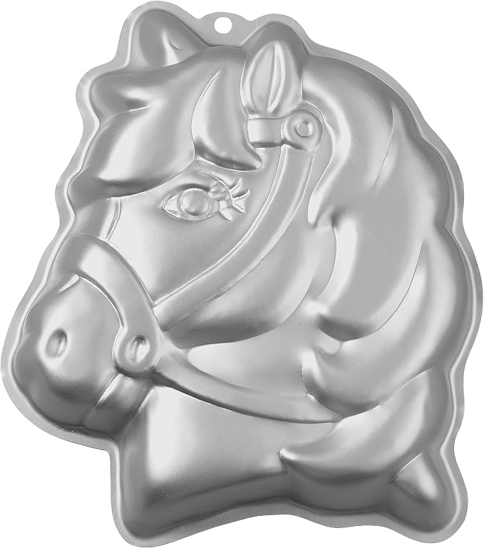 Wilton Aluminum Party Pony Cake Pan, Made Without PFAS | Natural Anodized Aluminum Bakeware, Even Heating & Rust-Resistant, Includes Decorating Guide, Perfect for Kids' Shaped Cakes