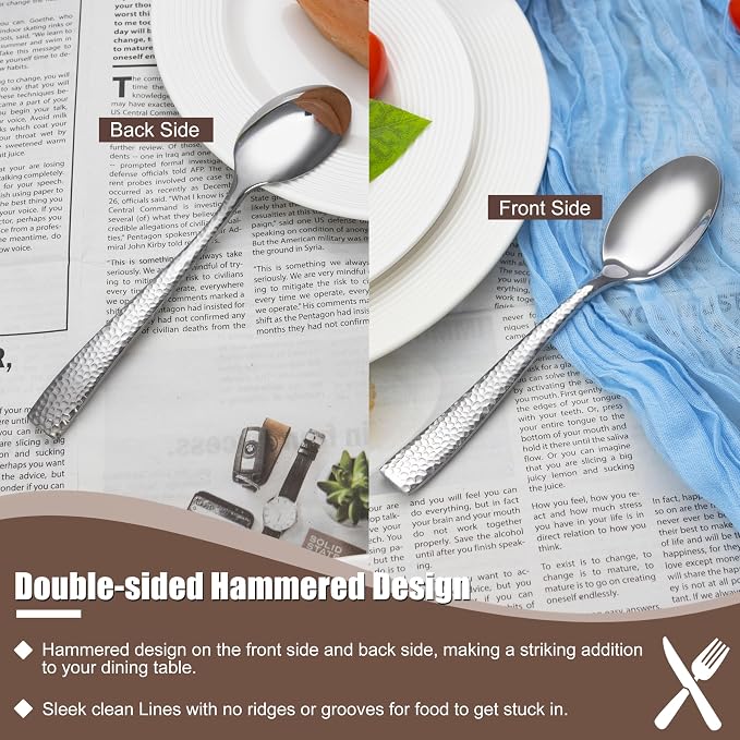 20 Piece Hammered Silverware Set, Food Grade Stainless Steel Flatware Set | Hammered Cutlery Set, Service for 4, Heavy Duty, Dishwasher Safe, Mirror Polished, Home, Party, Wedding