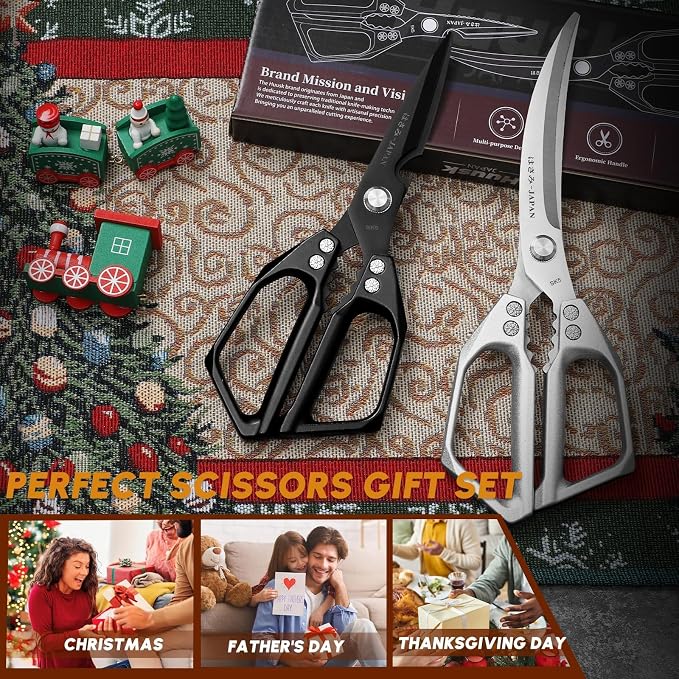 Huusk Kitchen Scissors all Purpose, Heavy Duty Kitchen Shears Set | Stainless Steel Sharp Poultry Meat Scissors for Food, Fish, Chicken Bones, Turkey, Comfortable Handles, Gifts for Women
