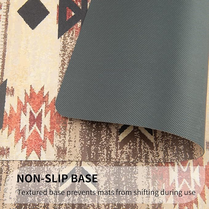QIYI PU Leather Placemats Set of 6, 12"x18" Waterproof Table Mats, Folk Geo | Faux Leather, Heat Resistant, Anti Slip, Wipeable Place Mats for Kitchen Dinning, Party Table Décor, Geometric Motifs