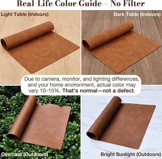 Roxifina Vinyl Placemats Set of 8 - Faux Leather Waterproof Washable PU Place Mats, Heat Resistant 12 x 17 Inch Easy Clean Wipeable Non-Slip Table Mats for Dining, Kitchen, Outdoor (Reddish Brown)