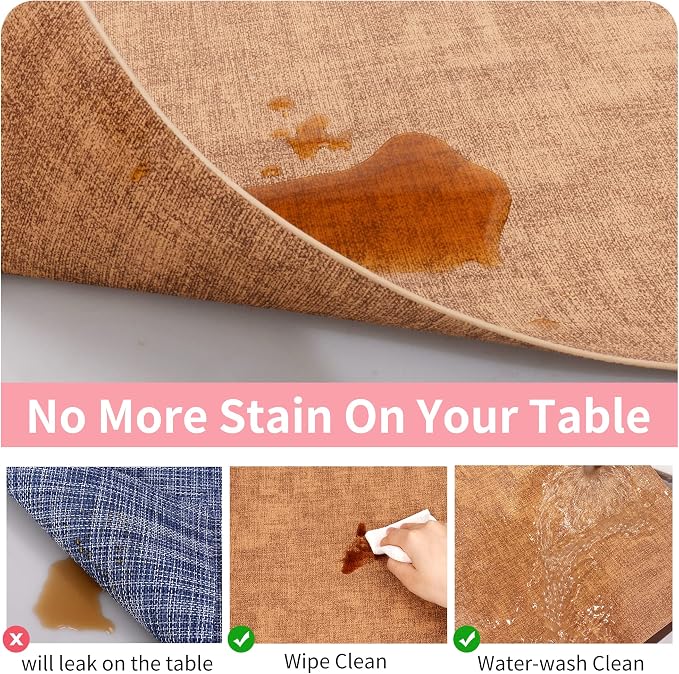 Maxpearl Faux Leather Placemats Set of 6, Easy to Clean, Brown | Waterproof - Heat Resistant - Non Slip - Wipe Clean Dining Table Place Mats, Suitable for Indoor & Outdoor Use, 17''×12''