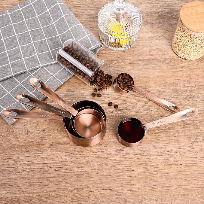 Measuring Cups and Spoons Set, Copper Measuring Cups and Spoons Set for Kitchen & Baking, Stainless Steel 5 Measure Cups & 6 Spoons for Drying&Liquid, US & Metric Measuing Tool