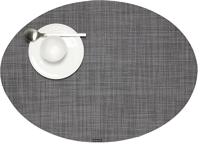 Chilewich Mini Basketweave Placemats, Woven Oval Placemats Set of 4 | Reusable, Stain-Resistant, Indoor/Outdoor Tabletop Protection, Cool Grey, 14" x 19.25"