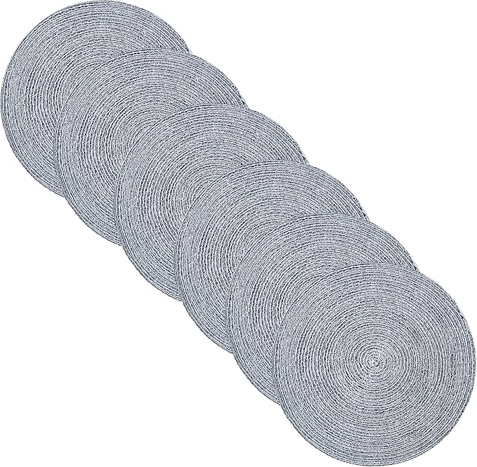 Round Placemats Set of 6-100% Cotton Two-Tone Placemat for Dining Table - Woven Braided Table Setting Place Mat - Washable Table Decor for Kitchen, Farmhouse, Rustic, Everyday Use, Navy