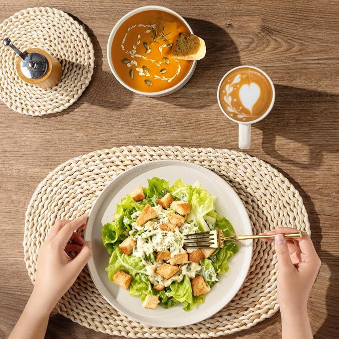 AmorArc Stoneware Dinnerware Sets for 6,18 Pcs Plates and Bowls Set | Handmade Ceramic Dish Set,Dishwasher & Microwave Safe,Scratch Resistant-Beige