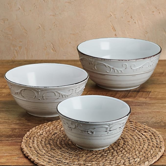 Pfaltzgraff Trellis Serving Bowls, Set of 3, White