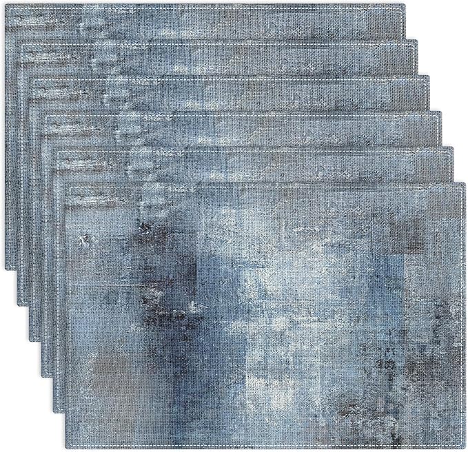 Emvency Farmhouse Placemats Set of 6, 12x18 Inch, Blue Vintage Navy | Farmhouse Modern Art Painting Table Mats for Outdoor Home Party Kitchen Dining Decoration
