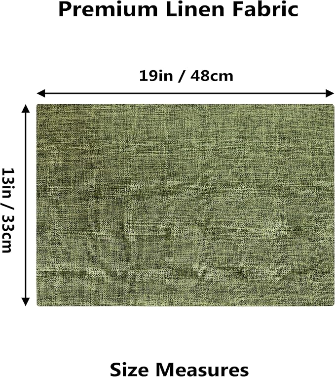 Home Brilliant Linen Cloth Placemats Set of 4 Heat Resistant Dining Table Place Mats Table Mat Kitchen for Wedding Holiday Parties Decor, Green