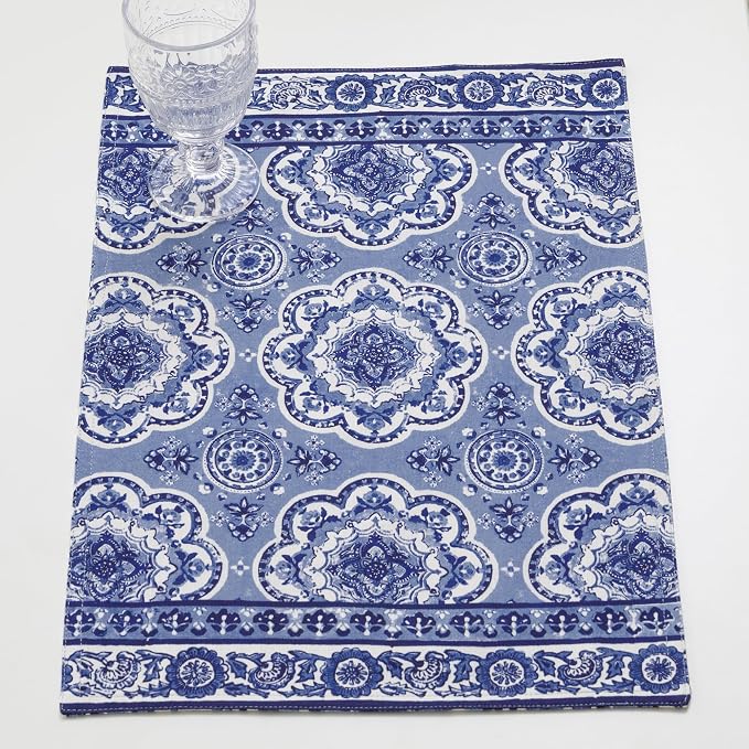 Maison d' Hermine Placemats Set of 4 Reusable 100% Cotton (13"x19") | Cloth Place Mats Washable Table Mats for Kitchen Dining Party Wedding Hotel Home Restaurant Spring Summer - Melodie Bleue