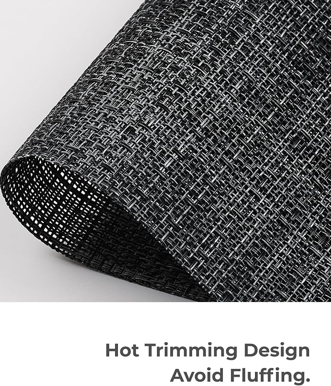 Leetaltree Black and Grey Woven Placemats Set of 8 - Heat Resistant Non-Slip Place mats for Dining Table, Washable Durable PVC Vinyl Woven Table Mats(Black & Grey, 8)