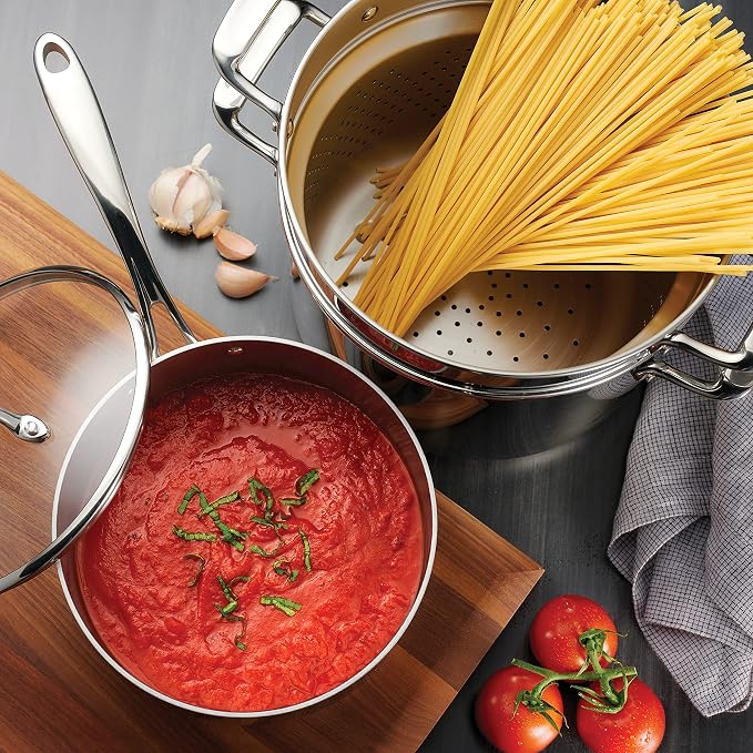 Tramontina Boston Tri-Ply Clad Stainless Steel 14-Pc Pots and Pans Set | Cookware Kitchen Set with Glass Lids, Induction-Ready, Dishwasher-Safe, NSF-Certified