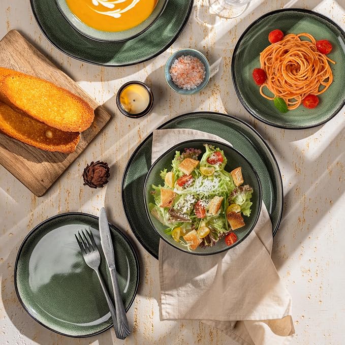AmorArc Ceramic Dinnerware Sets for 4, 12Pcs Plates and Bowls Sets Dishes | Stoneware Handmade Reactive Glaze Dinner Set, Highly Scratch Resistant | Dishwasher & Microwave Safe Dishware