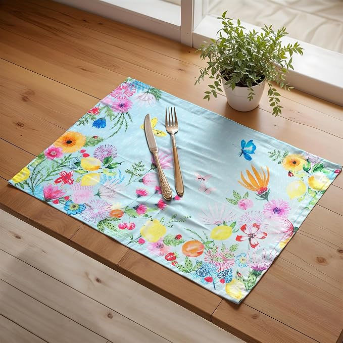 Maison d' Hermine Placemats Set of 4 Reusable 100% Cotton (13"x19") | Cloth Place Mats Washable Table Mats for Kitchen Dining Party Wedding Home Restaurant Spring Summer - Jardin D'Ete - Mint